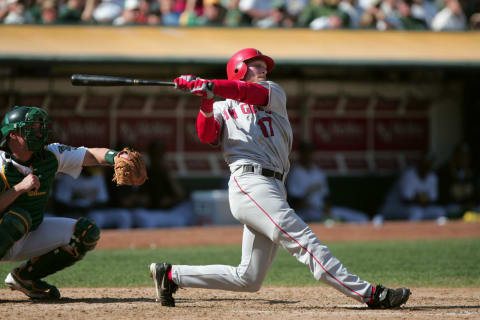 Darin Erstad, Anaheim Angels (Photo by Jed Jacobsohn/Getty Images)