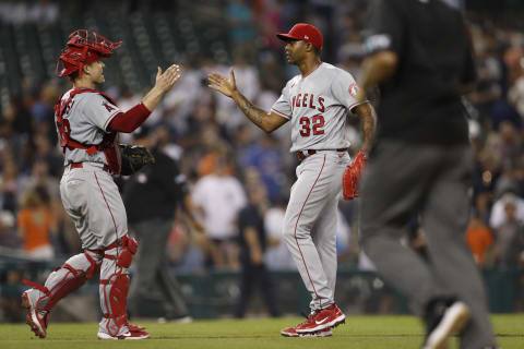 LA Angels, Raisel Iglesias, Max Stassi. Mandatory Credit: Raj Mehta-USA TODAY Sports