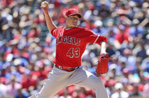 May 1, 2016; Arlington, TX, USA; Los Angeles Angels starting pitcher 