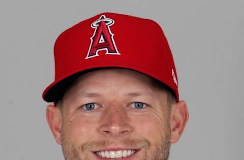 Feb 21, 2017; Tempe, AZ, USA; Los Angeles Angels relief pitcher Austin Adams (51) at Tempe Diablo Stadium. Mandatory Credit: Rick Scuteri-USA TODAY Sports