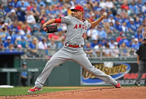 Tyler Skaggs delivers a pitch against the Kansas City Royals. Mandatory Credit: Peter G. Aiken-USA TODAY Sports