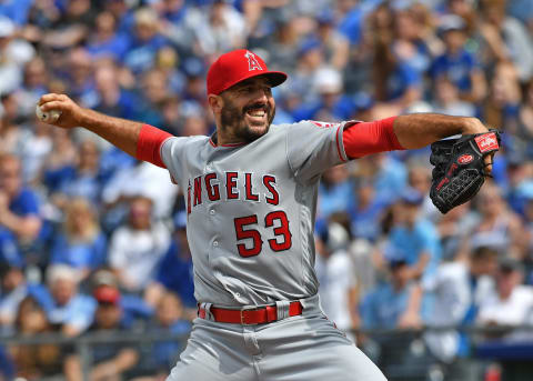 Blake Parker delivers a pitch against the Kansas City Royals. Mandatory Credit: Peter G. Aiken-USA TODAY Sports