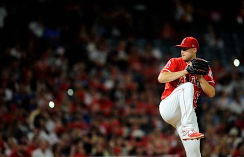 Los Angeles Angels starting pitcher Tyler Skaggs throws against the Toronto Blue Jays. Mandatory Credit: Gary A. Vasquez-USA TODAY Sports