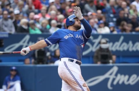 TORONTO, ON – SEPTEMBER 22: Rowdy Tellez #68 of the Toronto Blue Jays hits a two-run home run in the fourth inning during MLB game action against the Tampa Bay Rays at Rogers Centre on September 22, 2018 in Toronto, Canada. (Photo by Tom Szczerbowski/Getty Images)