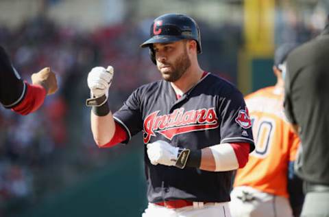 CLEVELAND, OH – OCTOBER 08: Jason Kipnis #22 of the Cleveland Indians reacts after hitting a single in the third inning against the Houston Astros during Game Three of the American League Division Series at Progressive Field on October 8, 2018 in Cleveland, Ohio. (Photo by Gregory Shamus/Getty Images)