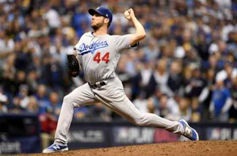 MILWAUKEE, WI – OCTOBER 19: Rich Hill #44 of the Los Angeles Dodgers throws a pitch against the Milwaukee Brewers during the eighth inning in Game Six of the National League Championship Series at Miller Park on October 19, 2018 in Milwaukee, Wisconsin. (Photo by Stacy Revere/Getty Images)