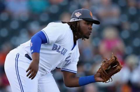 SURPRISE, AZ – NOVEMBER 03: AFL West All-Star, Vladimir Guerrero Jr #27 of the Toronto Blue Jays warms up during the Arizona Fall League All Star Game at Surprise Stadium on November 3, 2018 in Surprise, Arizona. (Photo by Christian Petersen/Getty Images)