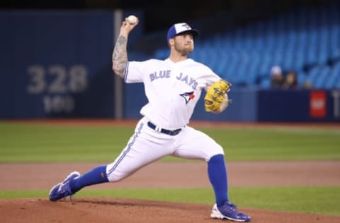 TORONTO, ON – APRIL 01: Sean Reid-Foley #54 of the Toronto Blue Jays delivers a pitch in the first inning during MLB game action against the Baltimore Orioles at Rogers Centre on April 1, 2019 in Toronto, Canada. (Photo by Tom Szczerbowski/Getty Images)