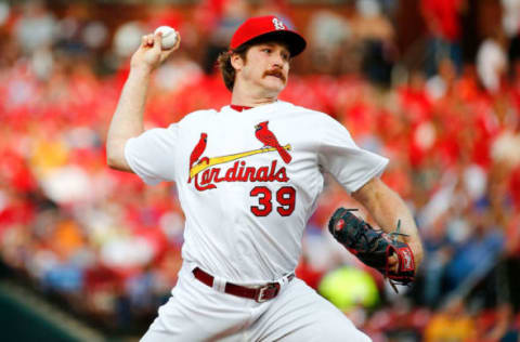 ST LOUIS, MO – MAY 31: Miles Mikolas #39 of the St. Louis Cardinals delivers a pitch against the Chicago Cubs in the first inning at Busch Stadium on May 31, 2019 in St Louis, Missouri. (Photo by Dilip Vishwanat/Getty Images)