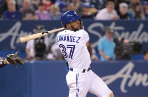 TORONTO, ON – JUNE 05: Teoscar Hernandez #37 of the Toronto Blue Jays slides safely into third base as he hits a two-run double in the seventh inning during MLB game action against the New York Yankees at Rogers Centre on June 5, 2019 in Toronto, Canada. (Photo by Tom Szczerbowski/Getty Images)