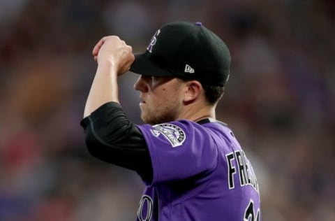 DENVER, COLORADO – MAY 25: Starting pitcher Kyle Freeland #21 of the Colorado Rockies walks back to the mound in the fourth inning against the Baltimore Orioles at Coors Field on May 25, 2019 in Denver, Colorado. (Photo by Matthew Stockman/Getty Images)