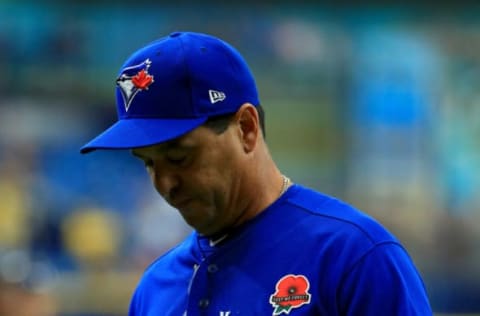 ST PETERSBURG, FLORIDA – MAY 27: Manager Charlie Montoyo #25 of the Toronto Blue Jays looks on in the eighth inning during a game against the Tampa Bay Rays at Tropicana Field on May 27, 2019 in St Petersburg, Florida. (Photo by Mike Ehrmann/Getty Images)