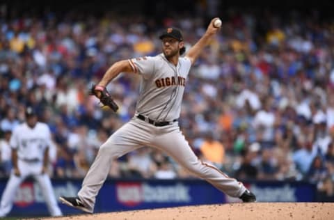 MILWAUKEE, WISCONSIN – JULY 13: Madison Bumgarner #40 of the San Francisco Giants delivers a pitch during the fourth inning against the Milwaukee Brewers at Miller Park on July 13, 2019 in Milwaukee, Wisconsin. (Photo by Stacy Revere/Getty Images)