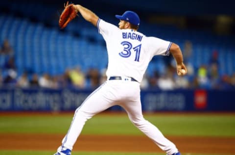 TORONTO, ON – JULY 23: Joe Biagini #31 of the Toronto Blue Jays delivers a pitch in the sixth inning during a MLB game against the Cleveland Indians at Rogers Centre on July 23, 2019 in Toronto, Canada. (Photo by Vaughn Ridley/Getty Images)