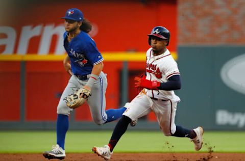 ATLANTA, GEORGIA – SEPTEMBER 03: Ozzie Albies #1 of the Atlanta Braves rounds second on the way to third base on a double hit by Freddie Freeman #5 in the first inning against the Toronto Blue Jays at SunTrust Park on September 03, 2019 in Atlanta, Georgia. (Photo by Kevin C. Cox/Getty Images)