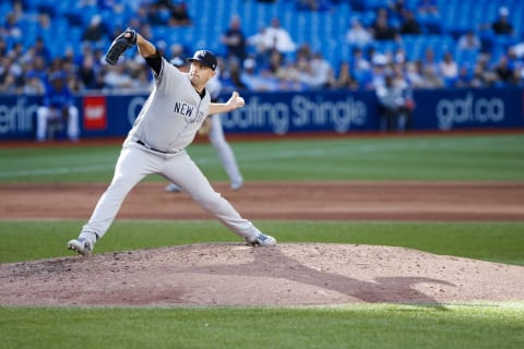 TORONTO, ON – SEPTEMBER 14: James Paxton #65 of the New York Yankees pitches during the fifth inning of their MLB game against the Toronto Blue Jays at Rogers Centre on September 14, 2019 in Toronto, Canada. (Photo by Cole Burston/Getty Images)