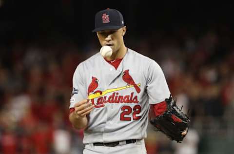 WASHINGTON, DC – OCTOBER 14: Jack Flaherty #22 of the St. Louis Cardinals reacts against the Washington Nationals in game three of the National League Championship Series at Nationals Park on October 14, 2019 in Washington, DC. (Photo by Patrick Smith/Getty Images)