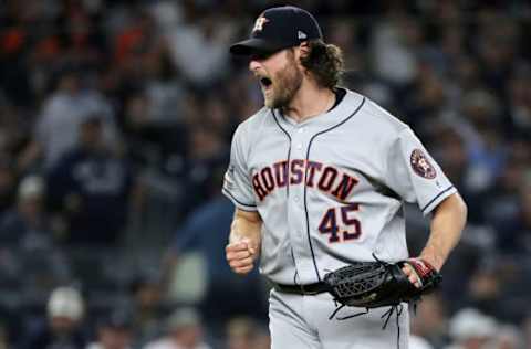 NEW YORK, NEW YORK – OCTOBER 15: Gerrit Cole #45 of the Houston Astros celebrates retiring the side during the sixth inning against the New York Yankees in game three of the American League Championship Series at Yankee Stadium on October 15, 2019 in New York City. (Photo by Elsa/Getty Images)