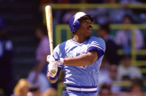 CHICAGO – 1987: Willie Upshaw of the Toronto Blue Jays bats during an MLB game versus the Chicago White Sox during the 1987 season at Comiskey Park in Chicago, Illinois. (Photo by Ron Vesely/MLB Photos via Getty Images)