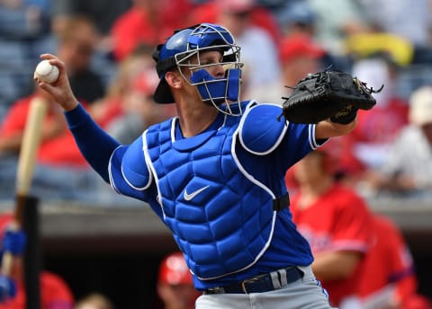 CLEARWATER, FLORIDA – FEBRUARY 25: Caleb Joseph #7 of the Toronto Blue Jays in action during the spring training game against the Philadelphia Phillies at Spectrum Field on February 25, 2020 in Clearwater, Florida. (Photo by Mark Brown/Getty Images)