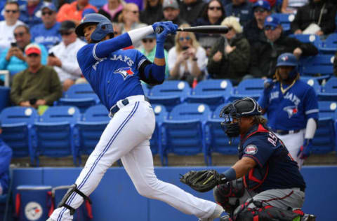 DUNEDIN, FLORIDA – FEBRUARY 27: Lourdes Gurriel Jr. #13 of the Toronto Blue Jays at bat during the spring training game against the Minnesota Twins at TD Ballpark on February 27, 2020 in Dunedin, Florida. (Photo by Mark Brown/Getty Images)