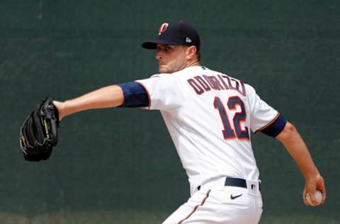 FORT MYERS, FLORIDA – FEBRUARY 26: Jake Odorizzi #12 of the Minnesota Twins warms up prior to the game against the Philadelphia Phillies at Hammond Stadium on February 26, 2020 in Fort Myers, Florida. (Photo by Michael Reaves/Getty Images)