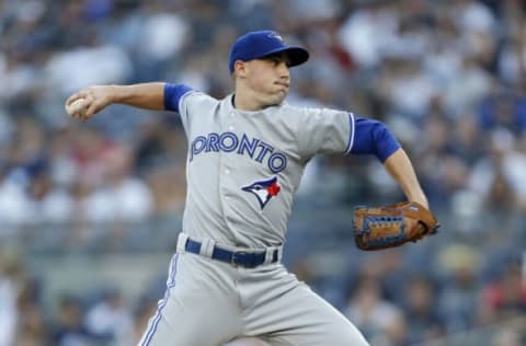 NEW YORK, NEW YORK – JULY 12: (NEW YORK DAILIES OUT) Aaron Sanchez #41 of the Toronto Blue Jays in action against the New York Yankees at Yankee Stadium on July 12, 2019 in New York City. The Yankees defeated the Blue Jays 4-0. (Photo by Jim McIsaac/Getty Images)