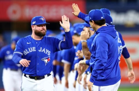 TORONTO, ON – OCTOBER 07: Manager John Schneider of the Toronto Blue Jays is introduced prior to Game One of the AL Wild Card series against the Seattle Mariners at Rogers Centre on October 7, 2022 in Toronto, Ontario, Canada. (Photo by Vaughn Ridley/Getty Images)