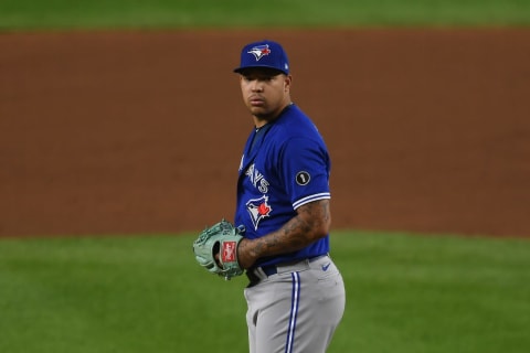 NEW YORK, NEW YORK – SEPTEMBER 15: Taijuan Walker #00 of the Toronto Blue Jays pitches during the first inning against the New York Yankees at Yankee Stadium on September 15, 2020 in the Bronx borough of New York City. (Photo by Sarah Stier/Getty Images)