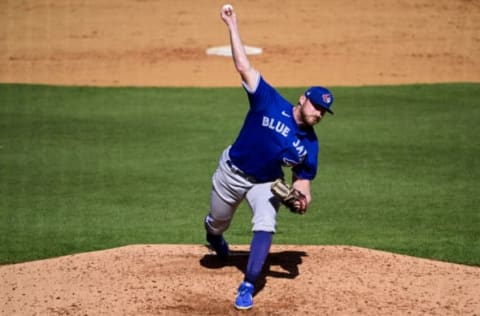 TAMPA, FLORIDA – FEBRUARY 28: Bryan Baker #79 of the Toronto Blue Jays throws a pitch during the seventh inning against the New York Yankees during a spring training game at George M. Steinbrenner Field on February 28, 2021 in Tampa, Florida. (Photo by Douglas P. DeFelice/Getty Images)