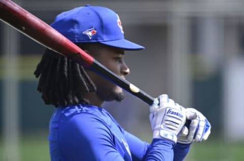 LAKELAND, FLORIDA – MARCH 19: Orelvis Martinez #95 of the Toronto Blue Jays looks on prior to the game between the Toronto Blue Jays and the Detroit Tigers during a spring training game at Publix Field at Joker Marchant Stadium on March 19, 2021 in Lakeland, Florida. (Photo by Douglas P. DeFelice/Getty Images)