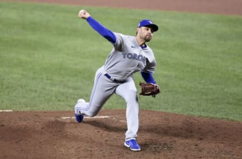 BALTIMORE, MARYLAND – SEPTEMBER 11: Joakim Soria #28 of the Toronto Blue Jays pitches against the Baltimore Orioles during game two of a doubleheader at Oriole Park at Camden Yards on September 11, 2021 in Baltimore, Maryland. (Photo by G Fiume/Getty Images)