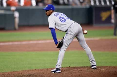 BALTIMORE, MARYLAND – SEPTEMBER 11: Anthony Castro #63 of the Toronto Blue Jays pitches against the Baltimore Orioles during game two of a doubleheader at Oriole Park at Camden Yards on September 11, 2021 in Baltimore, Maryland. (Photo by G Fiume/Getty Images)