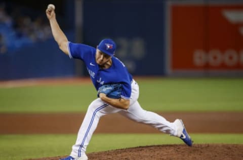 TORONTO, ON – SEPTEMBER 17: Nate Pearson #24 of the Toronto Blue Jays on the mound in the seventh inning of their MLB game against the Minnesota Twins at Rogers Centre on September 17, 2021 in Toronto, Ontario. (Photo by Cole Burston/Getty Images)