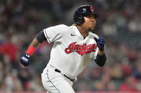 CLEVELAND, OHIO – SEPTEMBER 24: Jose Ramirez #11 of the Cleveland Indians runs out a single during the fourth inning against the Chicago White Sox at Progressive Field on September 24, 2021 in Cleveland, Ohio. (Photo by Jason Miller/Getty Images)