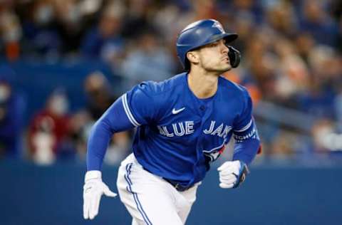 TORONTO, ON – SEPTEMBER 30: Randal Grichuk #15 of the Toronto Blue Jays flies out in the third inning of their MLB game against the New York Yankees at Rogers Centre on September 30, 2021 in Toronto, Ontario. (Photo by Cole Burston/Getty Images)