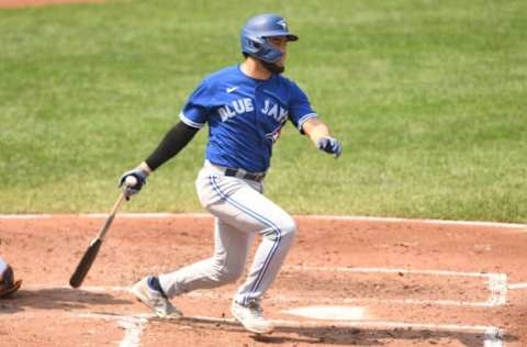 BALTIMORE, MD – SEPTEMBER 12: Breyvic Valera #74 of the Toronto Blue Jays takes a swing during a baseball game against the Baltimore Orioles at Oriole Park at Camden Yards on September 12, 2021 in Baltimore, Maryland. (Photo by Mitchell Layton/Getty Images)