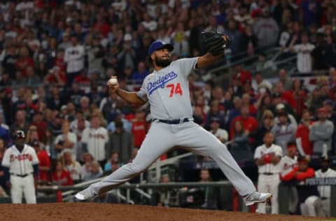 ATLANTA, GEORGIA – OCTOBER 23: Kenley Jansen #74 of the Los Angeles Dodgers throws a pitch during the eighth inning of Game Six of the National League Championship Series against the Atlanta Braves at Truist Park on October 23, 2021 in Atlanta, Georgia. (Photo by Kevin C. Cox/Getty Images)