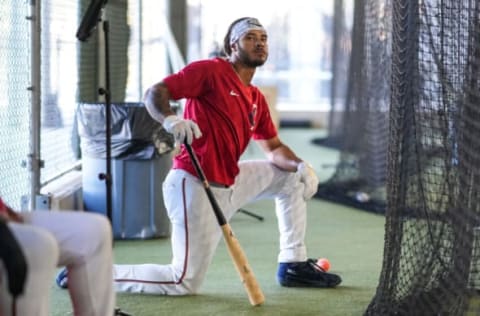 FORT MYERS, FL- MARCH 22: Austin Martin #82 of the Minnesota Twins looks on prior to a spring training game against the Atlanta Braves on March 22, 2022 at Hammond Stadium in Fort Myers, Florida. (Photo by Brace Hemmelgarn/Minnesota Twins/Getty Images)