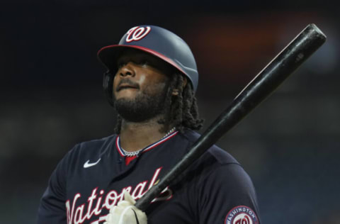 PHILADELPHIA, PA – JULY 05: Josh Bell #19 of the Washington Nationals looks on against the Philadelphia Phillies at Citizens Bank Park on July 5, 2022 in Philadelphia, Pennsylvania. (Photo by Mitchell Leff/Getty Images)