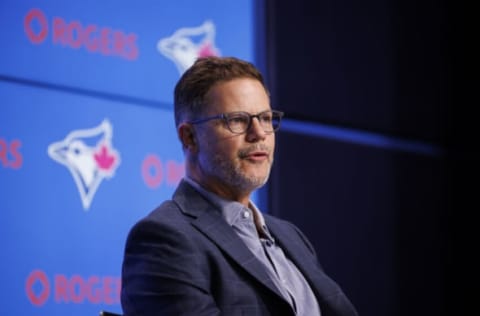 TORONTO, ON – JULY 13: Ross Atkins general manager of the Toronto Blue Jays speaks during a press conference after naming John Schneider the interim manager of the team, at Rogers Centre on July 13, 2022 in Toronto, Canada. (Photo by Cole Burston/Getty Images)