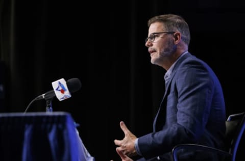 TORONTO, ON – JULY 13: Ross Atkins general manager of the Toronto Blue Jays speaks during a press conference after naming John Schneider the interim manager of the team, at Rogers Centre on July 13, 2022 in Toronto, Canada. (Photo by Cole Burston/Getty Images)