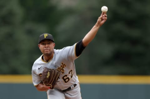 DENVER, COLORADO – JULY 15: Starting pitcher Jose Quintana #62 of the Pittsburgh Pirates throws against the Colorado Rockies in the first inning at Coors Field on July 15, 2022 in Denver, Colorado. (Photo by Matthew Stockman/Getty Images)