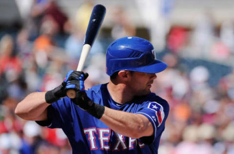 SURPRISE, AZ – MARCH 11: Michael Young #10 of the Texas Rangers in action against the Cleveland Indians during a spring training baseball game at Surprise Stadium on March 11, 2012 in Surprise, Arizona. (Photo by Kevork Djansezian/Getty Images)