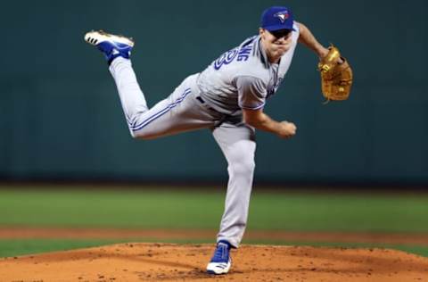 BOSTON, MASSACHUSETTS – AUGUST 23: Ross Stripling #48 of the Toronto Blue Jays throws against the Boston Red Sox during the first inning at Fenway Park on August 23, 2022 in Boston, Massachusetts. (Photo by Maddie Meyer/Getty Images)