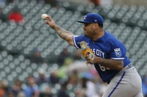 DETROIT, MI – SEPTEMBER 4: Max Castillo #60 of the Kansas City Royals pitches against the Detroit Tigers during the first inning at Comerica Park on September 4, 2022, in Detroit, Michigan. (Photo by Duane Burleson/Getty Images)