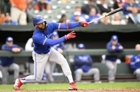 BALTIMORE, MARYLAND – OCTOBER 05: Teoscar Hernandez #37 of the Toronto Blue Jays bats against the Baltimore Orioles during game two of a doubleheader at Oriole Park at Camden Yards on October 05, 2022 in Baltimore, Maryland. (Photo by G Fiume/Getty Images)