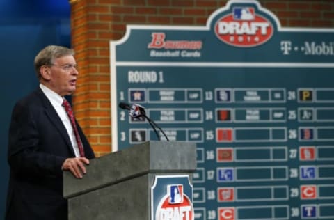 SECAUCUS, NJ – JUNE 5: Commissioner Allan H. Bud Selig at the podium during the MLB First-Year Player Draft at the MLB Network Studio on June 5, 2014 in Secacucus, New Jersey. (Photo by Rich Schultz/Getty Images)