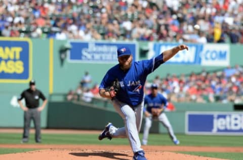 BOSTON, MA – SEPTEMBER 7: Mark Buerhle #56 of the Toronto Blue Jays throws a pitch in the first inning against the Boston Red Sox at Fenway Park on September 7, 2015 in Boston, Massachusetts. (Photo by Darren McCollester/Getty Images)