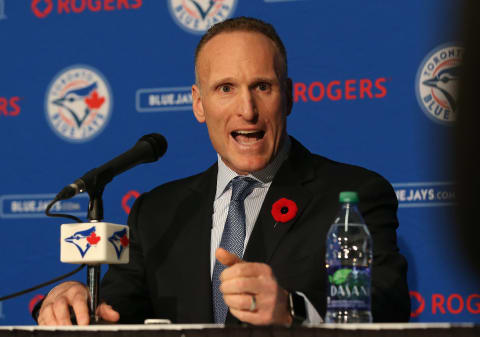 TORONTO, CANADA – NOVEMBER 2: Mark Shapiro speaks to the media as he is introduced as president of the Toronto Blue Jays during a press conference on November 2, 2015 at Rogers Centre in Toronto, Ontario, Canada. (Photo by Tom Szczerbowski/Getty Images)